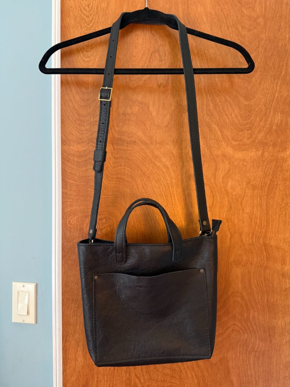 NWOT Portland Leather Goods Mini Crossbody Tote in Pebbled Black - Picture 2 of 5
